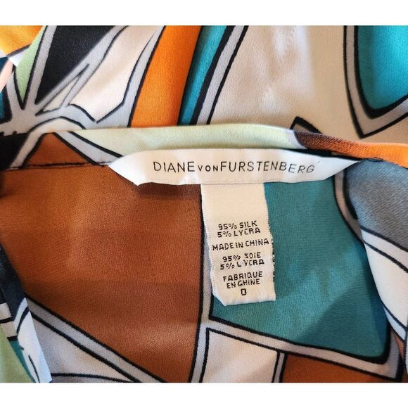 Diane Von Furstenberg Whitman Tie Neck Geometric Blouse Size 0 - Picture 6 of 8